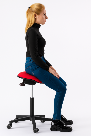 Antistatischer ESD-Hocker Nuvoletta 43–56 cm mit Hybridsitz und Fußstütze – ideal für zertifizierte EPA-Arbeitsplätze nach IEC 61340-5-1.