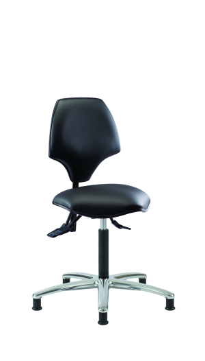 ESD židle Nuvoletta 52–72 cm s hybridním sedákem, reverzní opěrkou a kluzáky – ergonomická židle pro ESD a EPA prostředí dle normy IEC 61340-5-1.